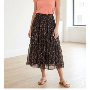Vintage Lauren Ralph Lauren Black Floral Tiered Georgette Maxi Skirt Womens 16